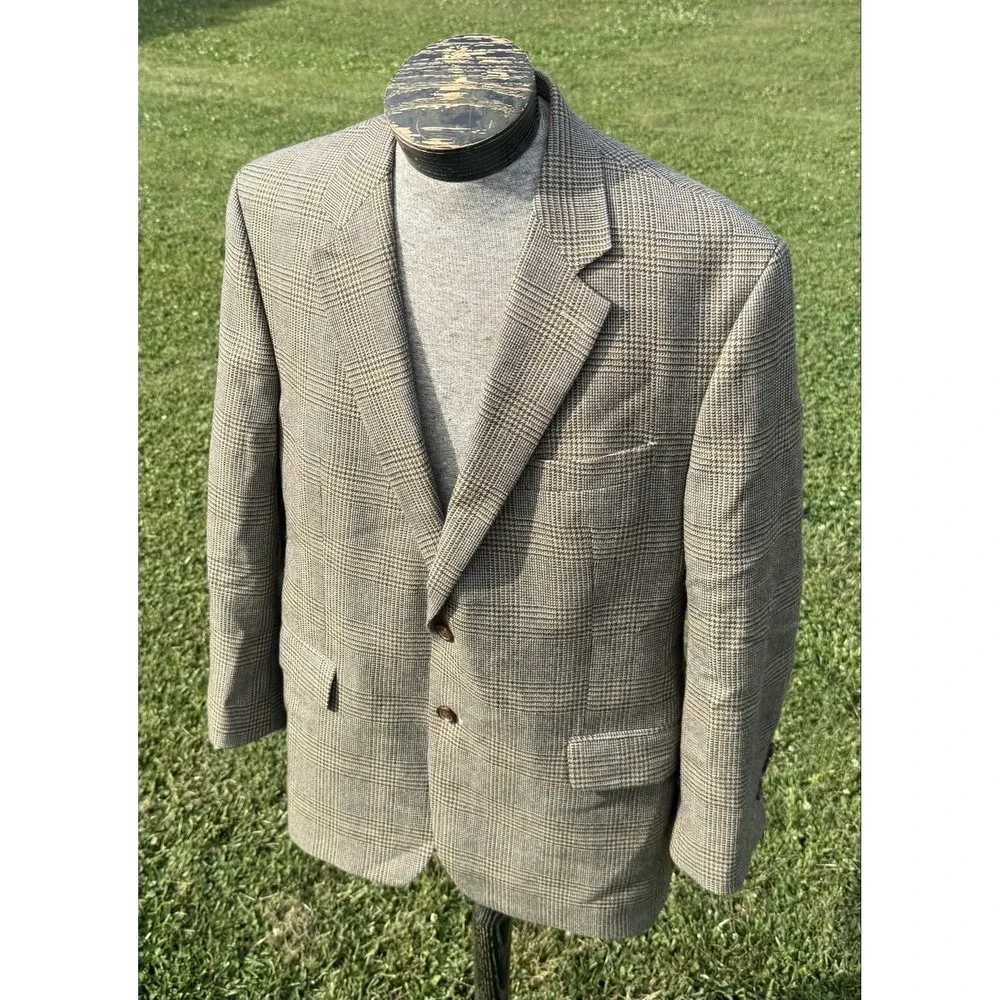 Lauren Ralph Lauren Blazer Mens 44R Gray Lambswool Plaid Tweed Sport Coat